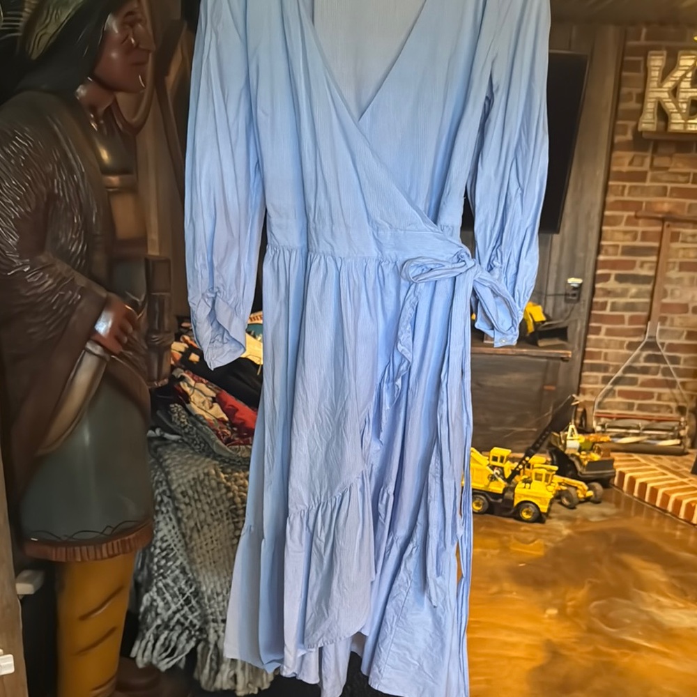 LOFT Sky Blue Long Sleeve Wrap Dress